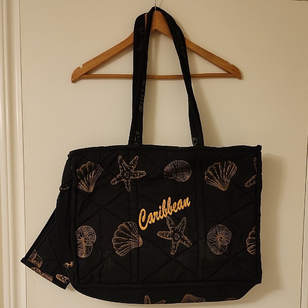 Ladies Caribbean Black Beach Tote with Shell Accents